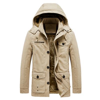 Veste Lavée Casual Épaisse pour Homme en Coton Pur avec Trench-coat Mi-longueur Ajusté pour Homme Automne et Hiver