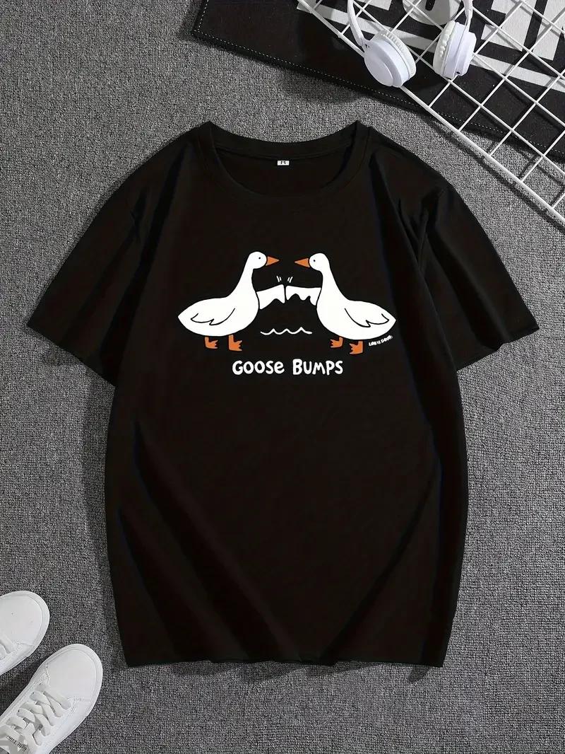 

GOOSE BUMPS And Cartoon Geese Graphic Print, Unisex s Novel Design T-shirt, Casual Comfy Tees For Summer, Unisex s Clothing Tops 4XL