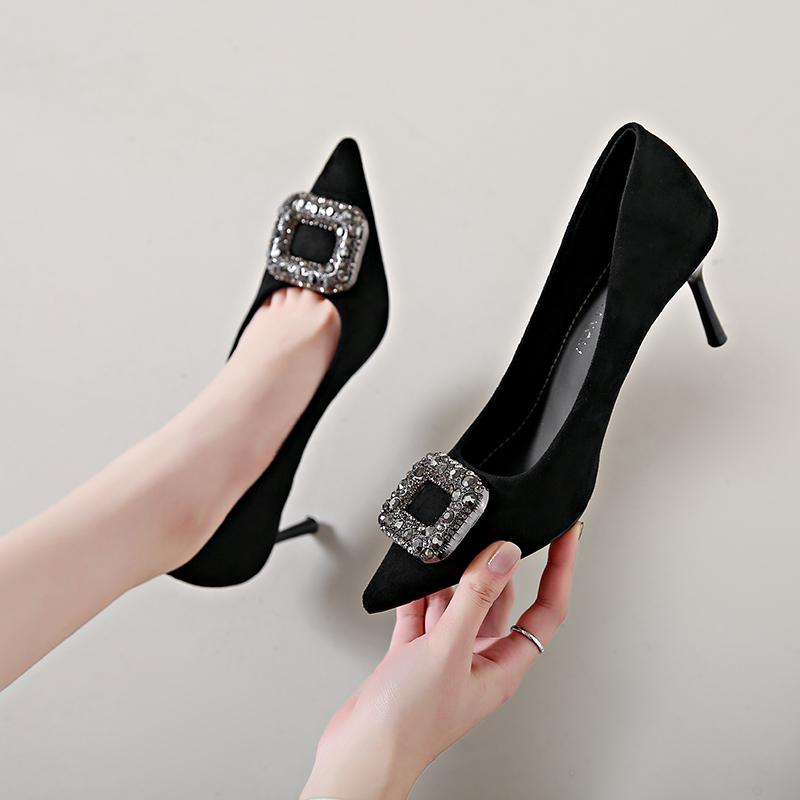 Fashion Women's High Heels Summer New Pointy Rhindiamonds Shallow Cut Wedding Shoes Fashion Temperament Stiletto Heels Party Shoes