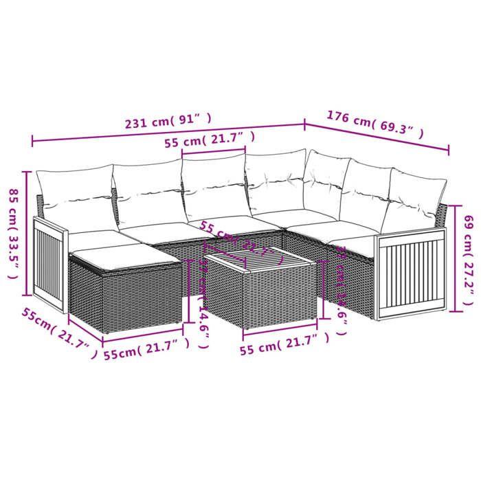 VidaXL Salon de Jardin avec Coussins 8 pcs, Canapés de Terrasse, Ensemble de Meubles de Patio, Mobilier d'Extérieur, Gris 3227894