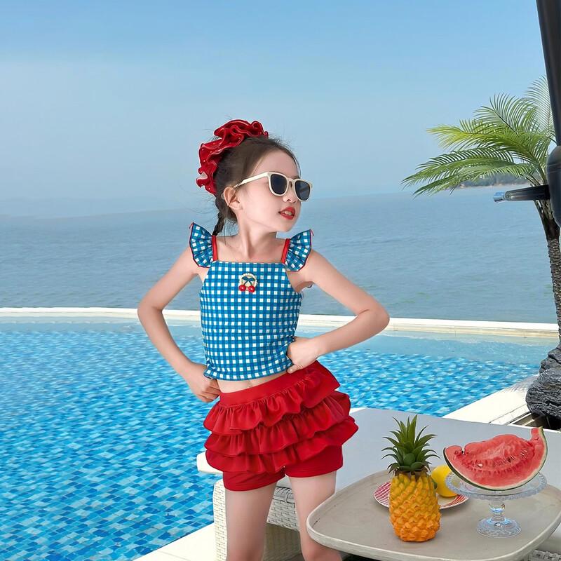 Girls  Plaid Sun Protection Two-Piece Swimsuit