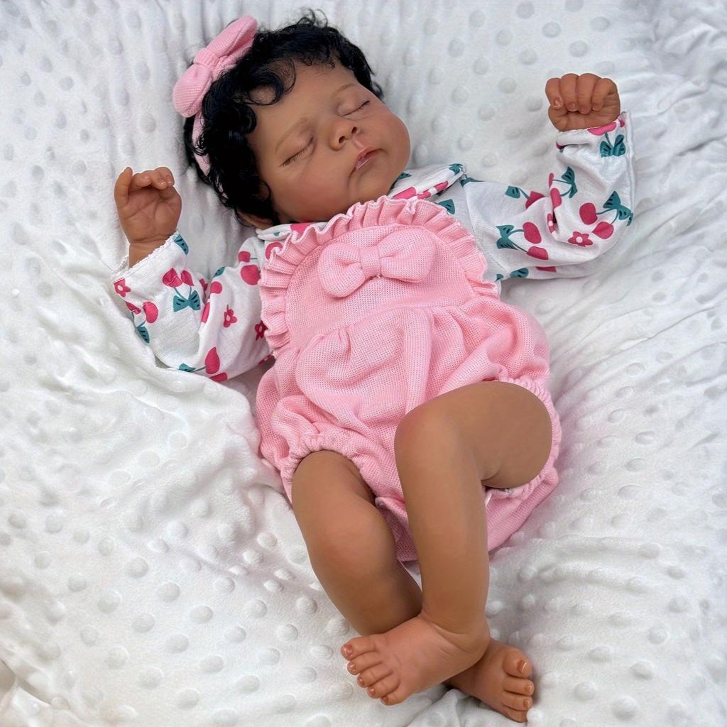BZDOLL 50 CM Asleep Reborn Black Brown Skin Baby Doll Toy For Girl Vinyl Limbs Cloth Body Doll Lovely Handmade Birthday Gift Play House Bedtime Toy