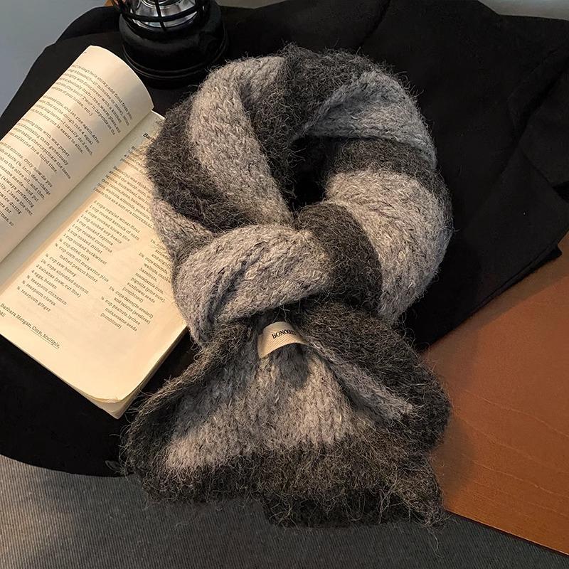 Xiaoxiangfeng color matching wool scarf women's winter senior sense thickened warm mohair knitted shawl student scarf