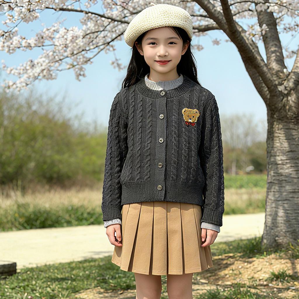 New fake two-piece cardigan for girls, spring and autumn soft and sticky knitted top