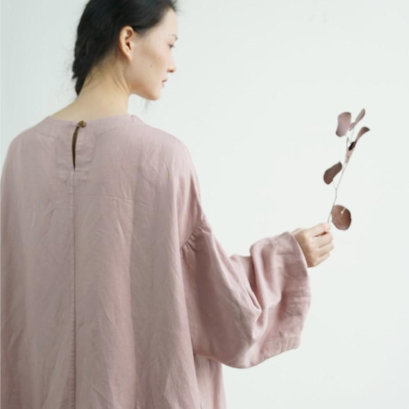 Johnature Women Vintage T-Shirts Puff Sleeve Solid Color Spring Loose Soft Casual Female Long T-Shirt