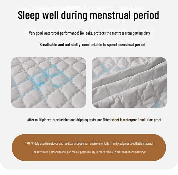 Waterproof Solid Color Quilted Bed Sheet - Thickened, Urine-Proof Mattress Protector