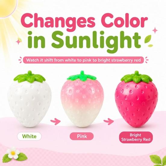 Yousheng 1/2Pcs Stress Relief Strawberry Squeeze Toy, Color Changing Strawberry Sensory Toy, Decompression Simulated Fruit Pinch Fidget