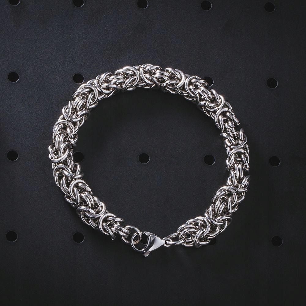 Men' Silver Bracelet 7mm Thick Round Royal Weave Diamond