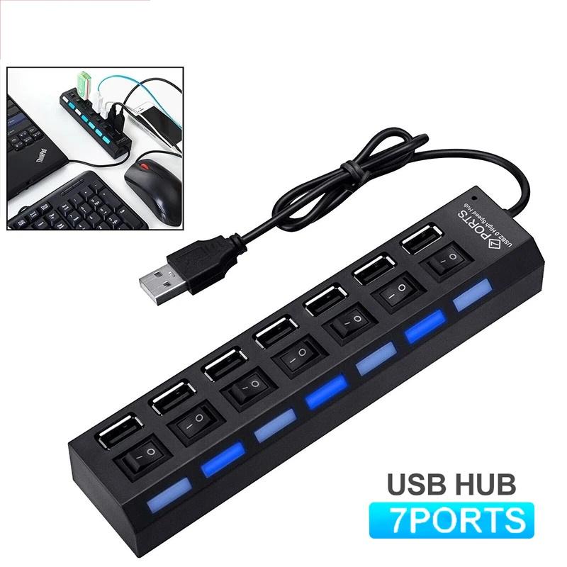 USB HUB 7 Port Multiple Expander With ON/OFF LED Switch Extension Hub Multi USB Splitter 7ports Adapter For Computer Accessories