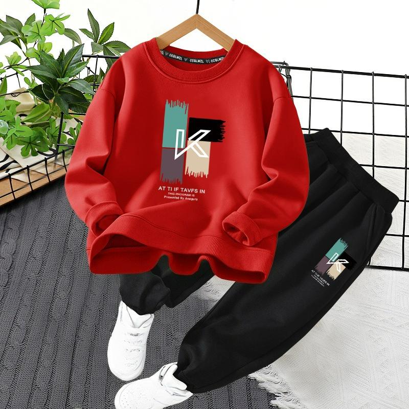 CUHK Children's Sweater Winter Plus Velvet Thickened Two-piece Spring and Autumn Children's Leisure Sports Suit