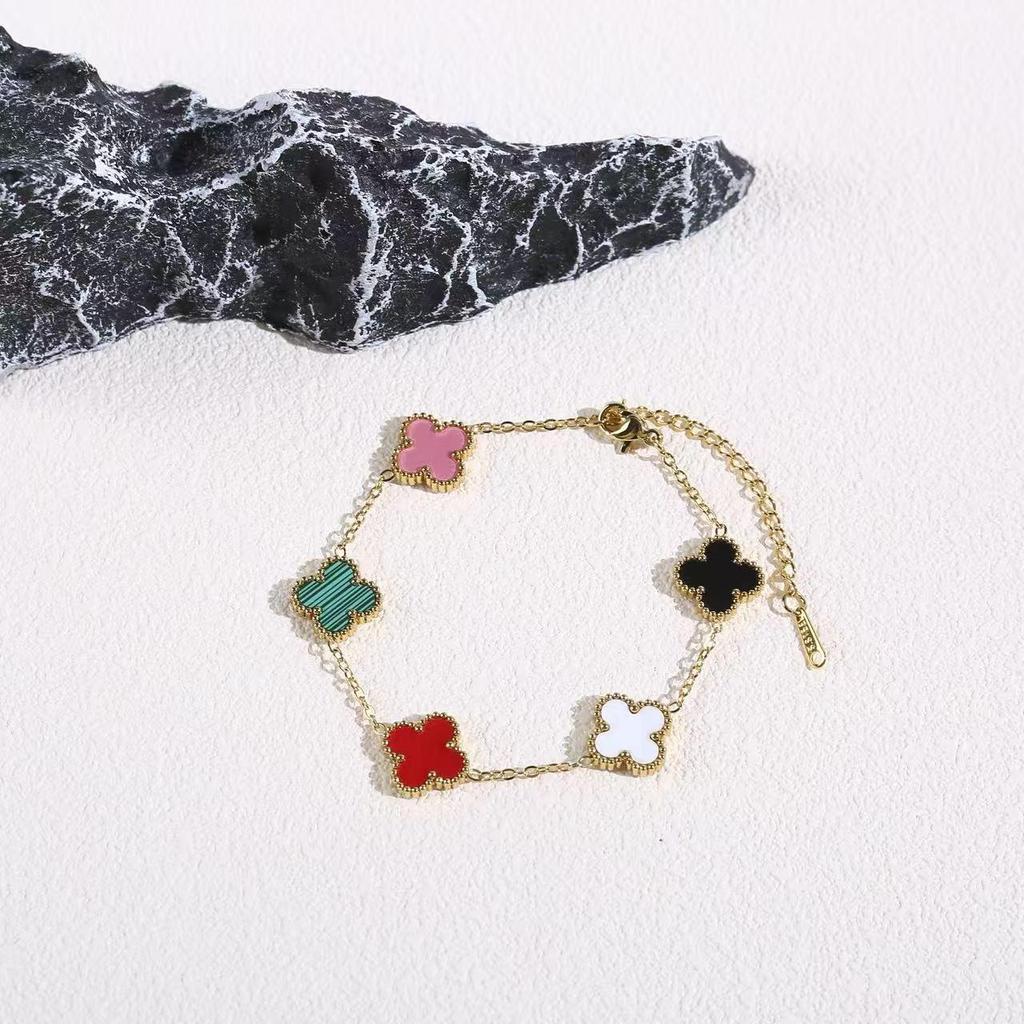 Elegant Titanium Steel Four-Leaf Clover Bracelet with Five-Petal Design