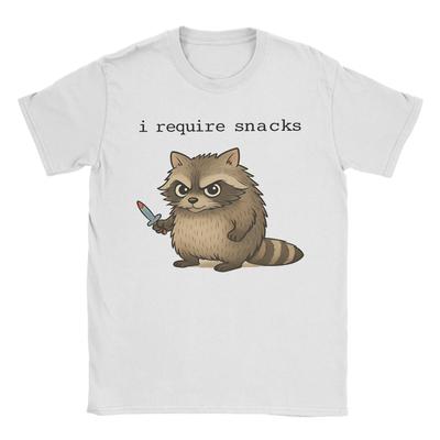 Herren T-Shirts Ich brauche Snacks Waschbär Vintage Baumwolle T-Shirts Kurzarm T-Shirts Rundhals Kleidung 4XL 5XL