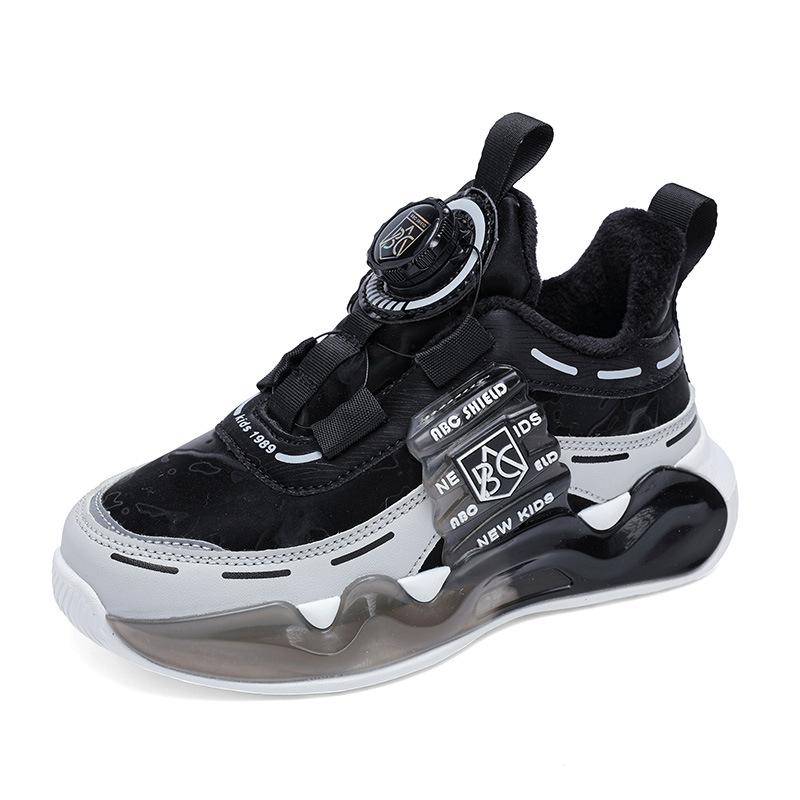 Boys Sports Shoes Cotton Shoes Medium and Older Children 2025 Children Boys Winter Rotating Dad Shoes Velvet Buckle New Two Cotton