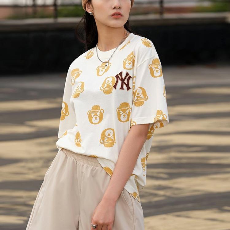 New MLB New York Yankees Drop Shoulder Sleeve T Shirt Unisex Dark Cream 3ATSEC733-50CRS