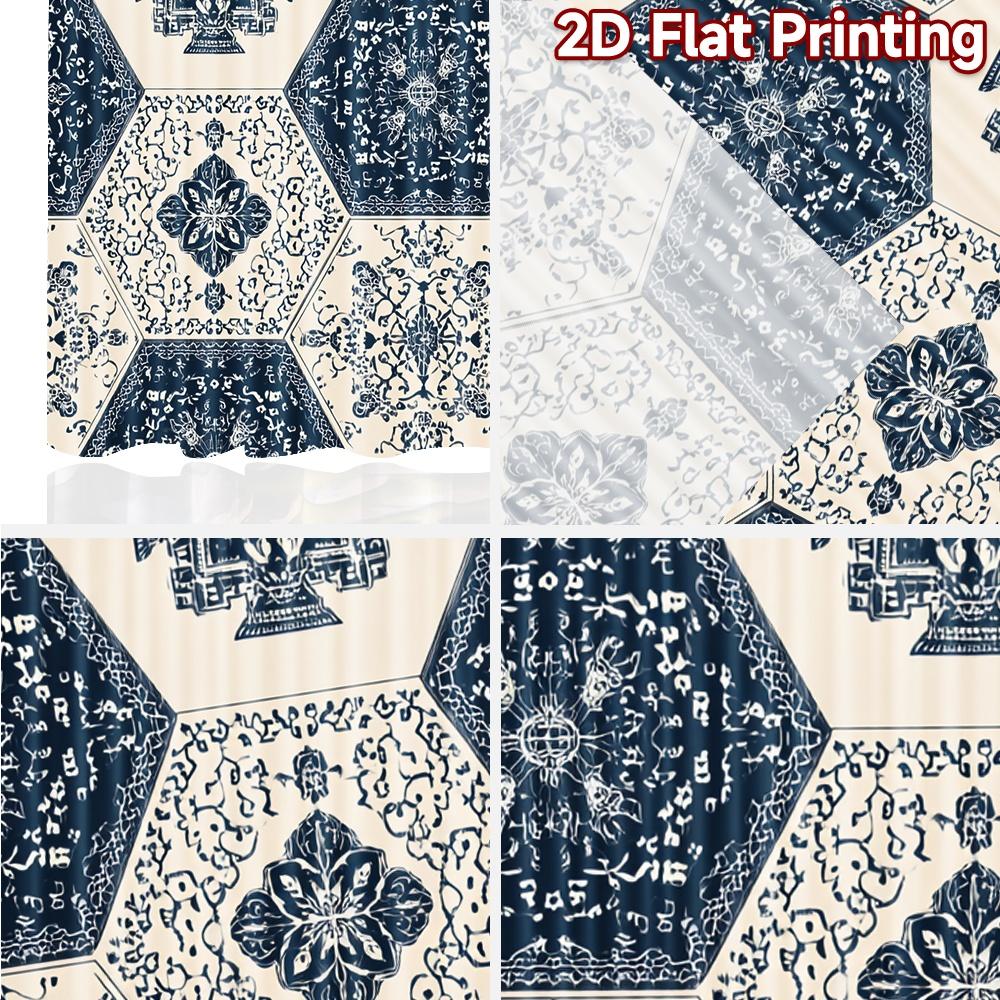 2 Stück 2D-Flachdruck-Vorhänge (Ohne Stange) Blaue Sechseck-Muster Halloween-Festival Mode Vorhänge Polyester Vorhänge