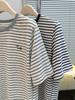 Korean Style Women's Niche Cartoon Embroidery Striped Half-Sleeve T-shirt