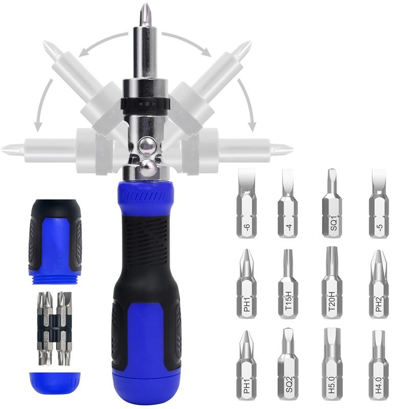 13 in 1 Ratchet Screwdriver Set 180° Pivoting Adjustable Angle Screwdriver Portable Multibit Screwdriver Tool Screw Driver Set