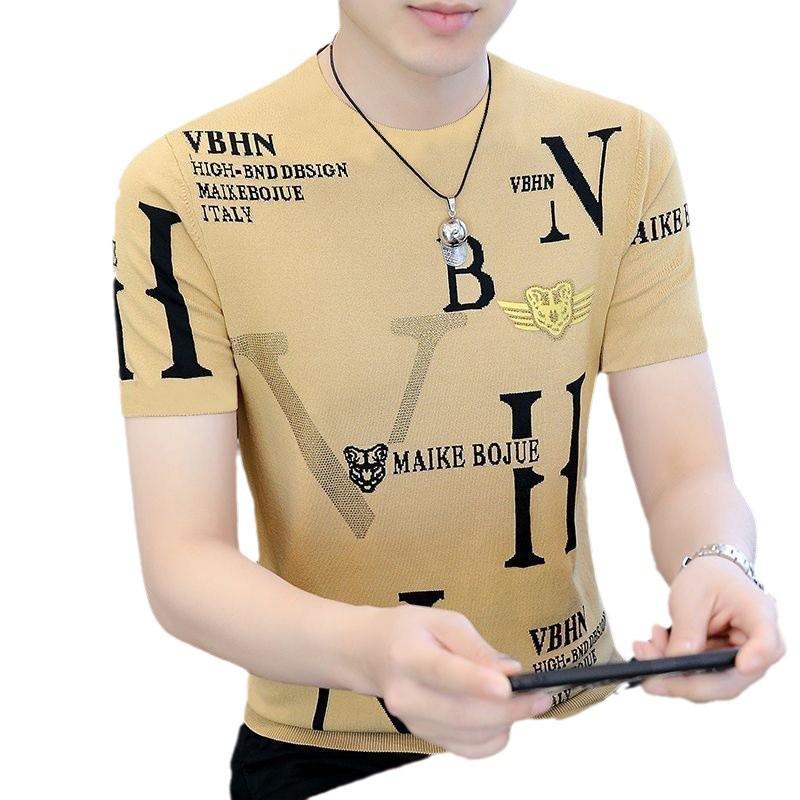 2024 Men's Slim Trend Ice Silk Printed Short-Sleeve T-Shirt