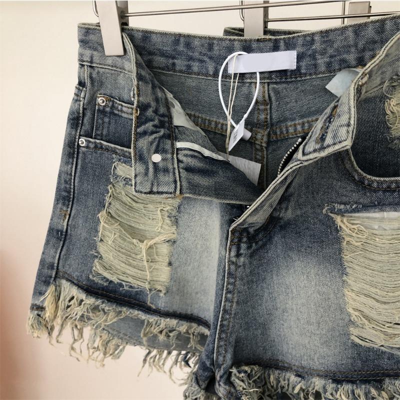 

Летние потертые и потертые джинсовые шорты с заусенцами для женщин, свободный крой, потертые короткие джинсы трапециевидной формы с высокой талией, повседневные модные шорты 519 L