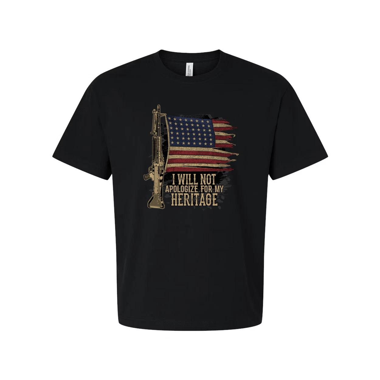

I Will Not Apologize For My Heritage T Shirt With American Flag And Rifle Graphi 2XL
