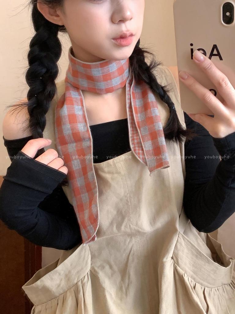 Women's Retro Plaid Cotton Linen Scarf - Summer Neck Protection Shawl, High-End Fashion Accessory