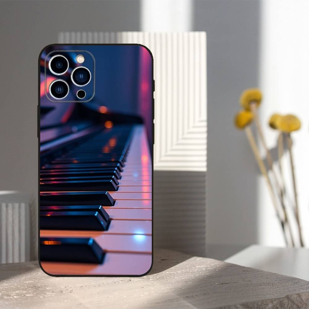 Keyboard Art Piano Phone Case For iPhone 16,15,14,17,13,12,11 Plus,Pro Max,XS,X,XR,SE,Mini,8,7,Soft Silicone Black Cover