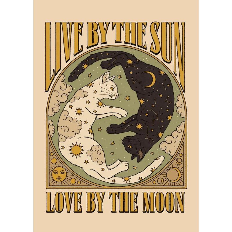 Vintage Cat Poster Tarot Cute Sun Moon Art HD Posters Canvas Paintings And Prints Wall Art For Living Room Home Decor Frameless