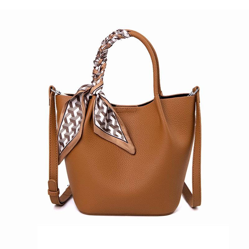 2025 New High-End Bucket Bag, Genuine Leather, Large Capacity, Women's Bag, Top Layer Cowhide, Commuting Basket Bag