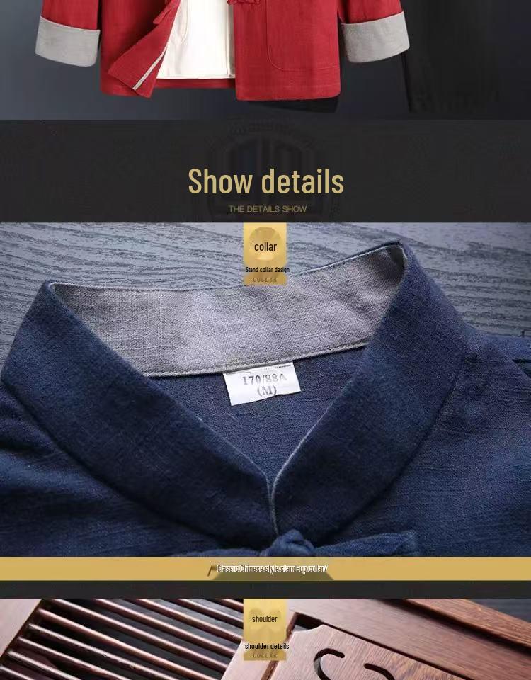 Men's Retro Chinese Tang Suit: Spring/Autumn Cotton Linen 3-Piece Set with Long Sleeve Frog Button Hanfu Coat