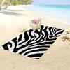 1pc Oversized Zebra Stripes Beach Towel - Modern Minimalist Fluid Zebra Pattern On Matte Black Background,Soft Microfiber Fabric