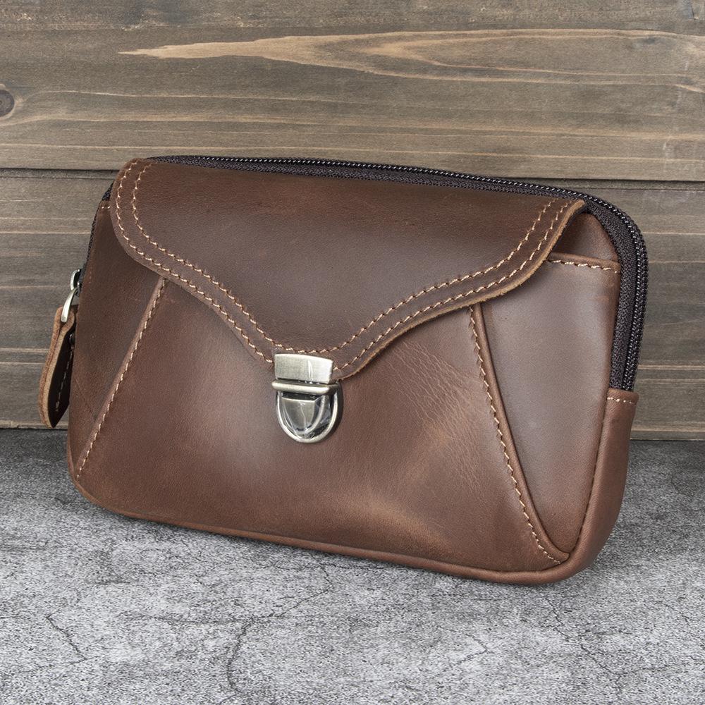 Men's Crazy Horse Top Grain Leather Waist Bag for 6.1-6.7" Phones