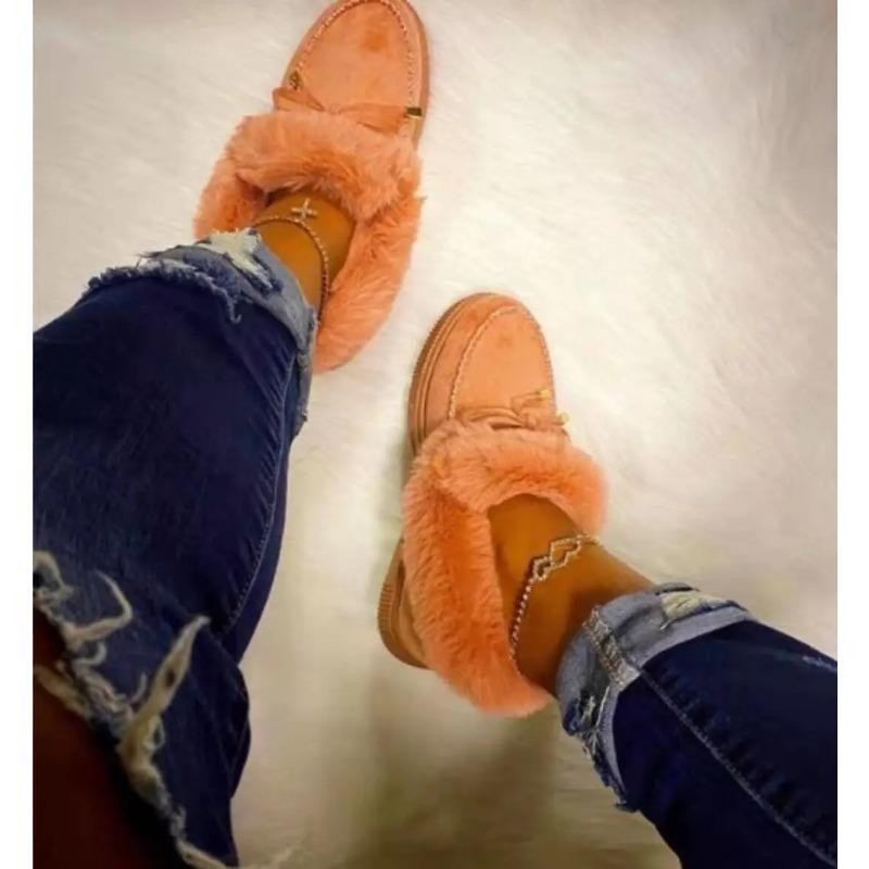2025 New Solid Color Furry Females Feetwear Women Winter Cotton Shoes Plush Warm Snow Boots Ladies Casual Flat Short Boots 4-12