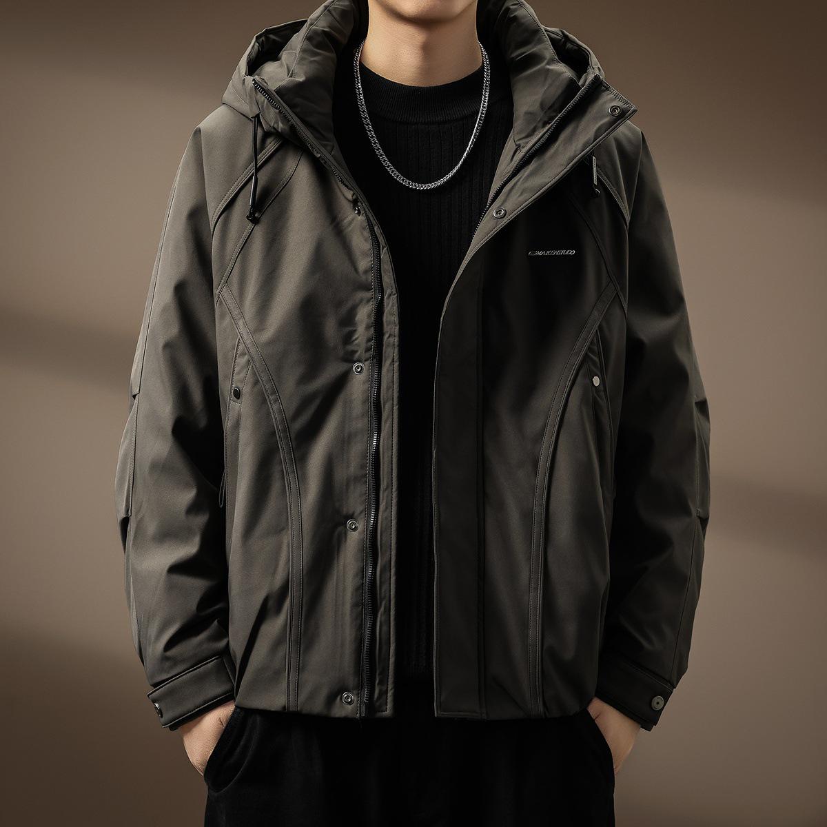 

Men s High-End Retro American Style Hooded Down Jacket - Winter Outdoor Casual Workwear M for 110-130 lbs зелений