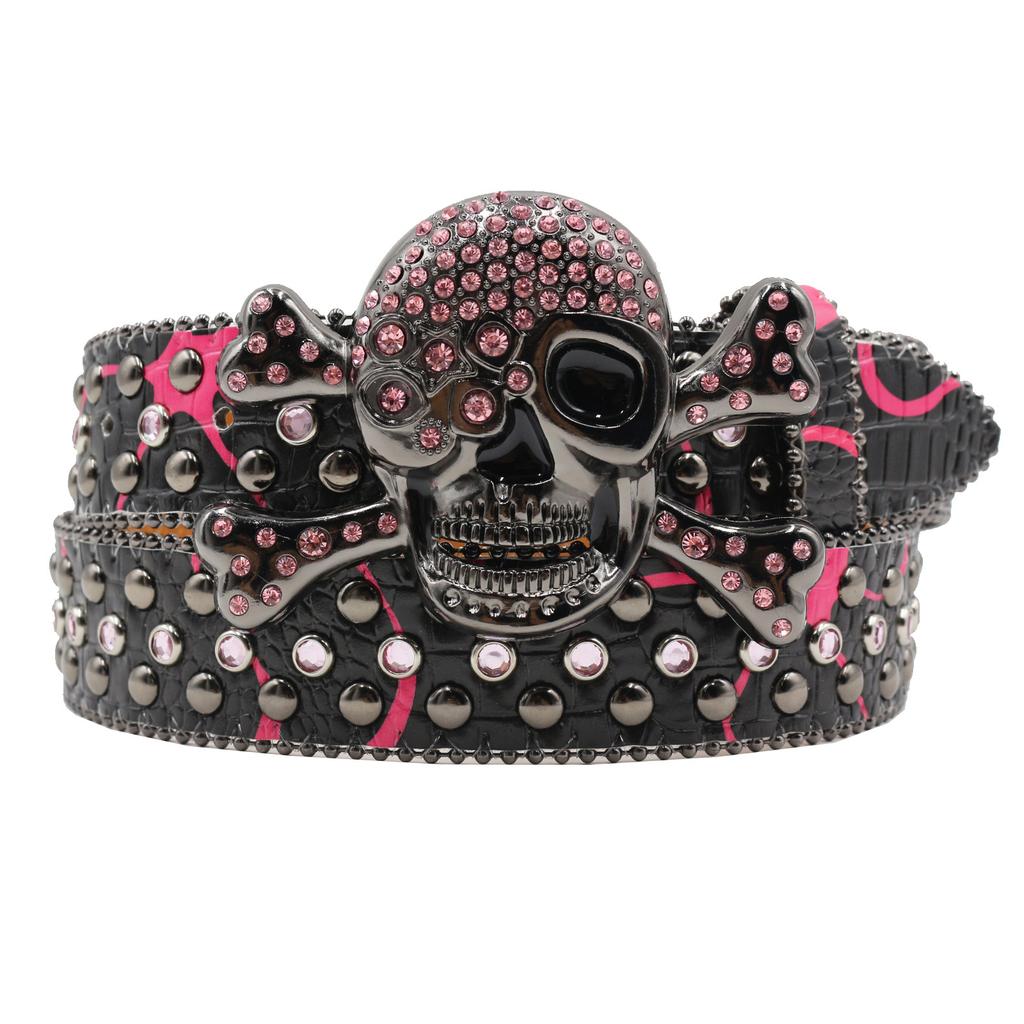 Men and Women's Skull Rhinestone Belt European and American Style Women's Belt Printed Belt Denim Style Outdoor Belt