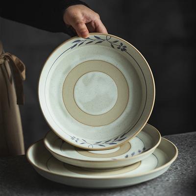 Japanese Retro Relief Ceramic Minimalist Niche Plate Creative Hand-painted Circular Dessert Plate Underglaze Color