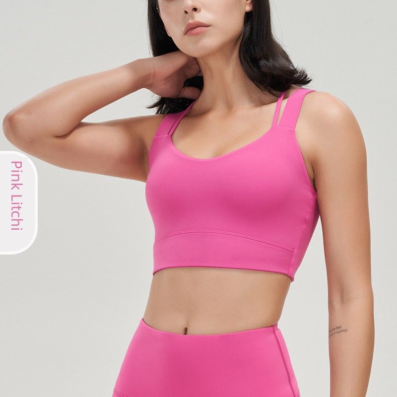 European and American New Running Wide Strap Bra Sports Underwear M Pink Lychee