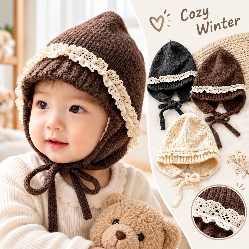 Earflap Kids Knit Hat Tie Closure Baby Beanie Cap Durable Earflap Bonnet Outdoor Wear