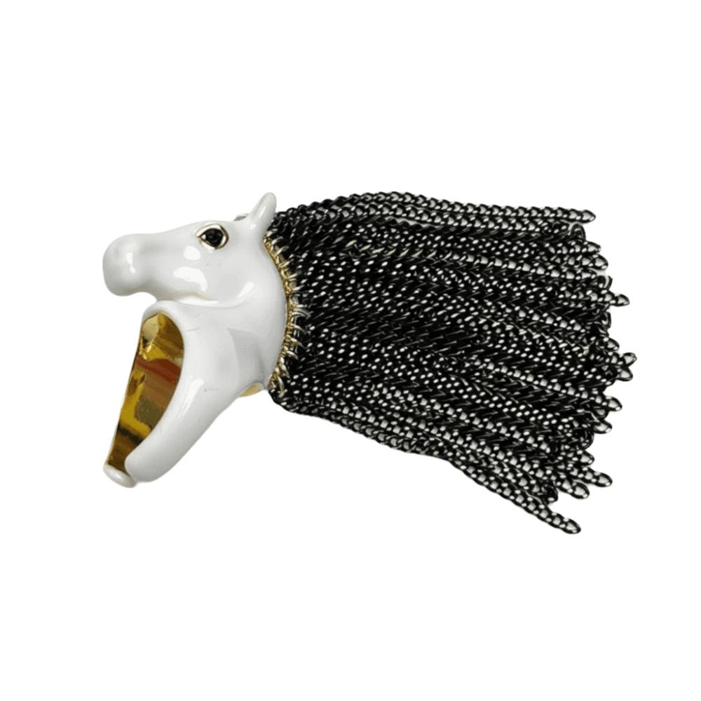 Exaggerated Design Zebra Tassel Ring High-End Feeling Creative Design Zebra Head Ring Open Ring Metal Material Finger Ring