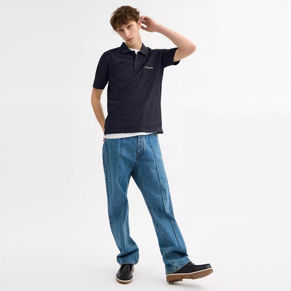 Coach Pocket Polo In Organic Cotton Navy