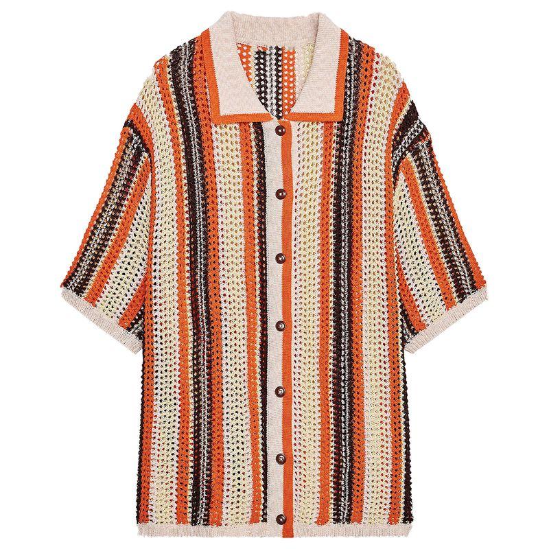 Zaprha 2025 Summer New Fashion Contrast Color Knitted Polo Shirt Short Sleeve Cardigan Outerwear 3920260