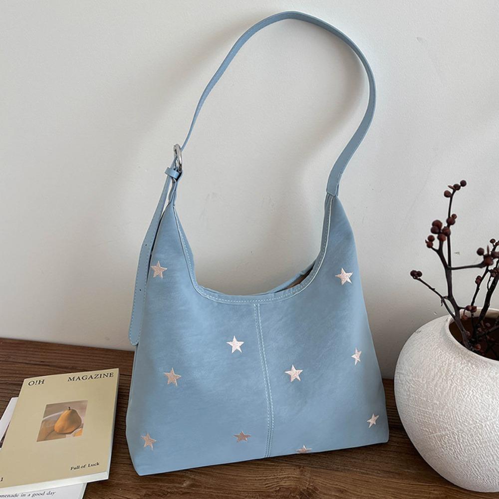 Cute Star Embroidered Shoulder Bag Five-pointed Star Underarm Bag Casual Printing Handbag  Girls синий