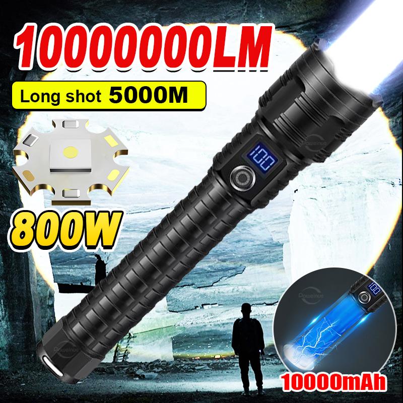 High Power 10000mAh  LED Flashlights Type-C Rechargeable LED Torch  5000M Ultra Powerful Flashlight Outdoor