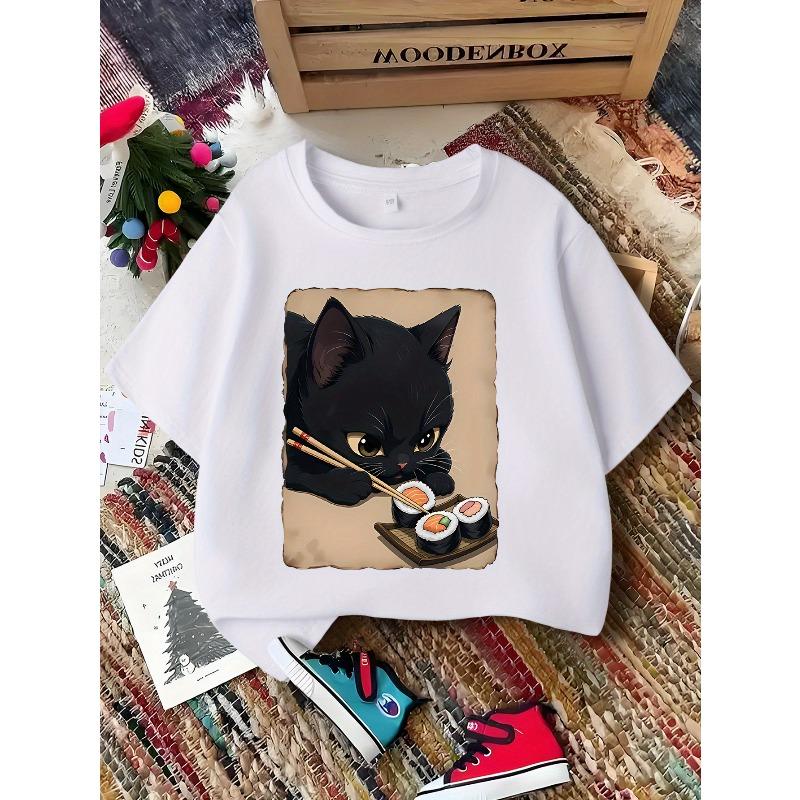 European sizes Girls Fashion Round Neck T-Shirt, Casual Print Top 110 белый