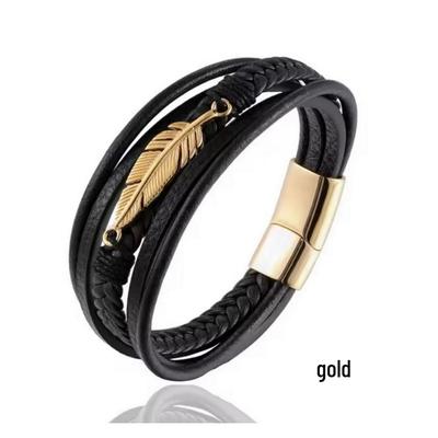 Multi-layer Leather & Titanium Steel Magnetic Buckle Bracelet