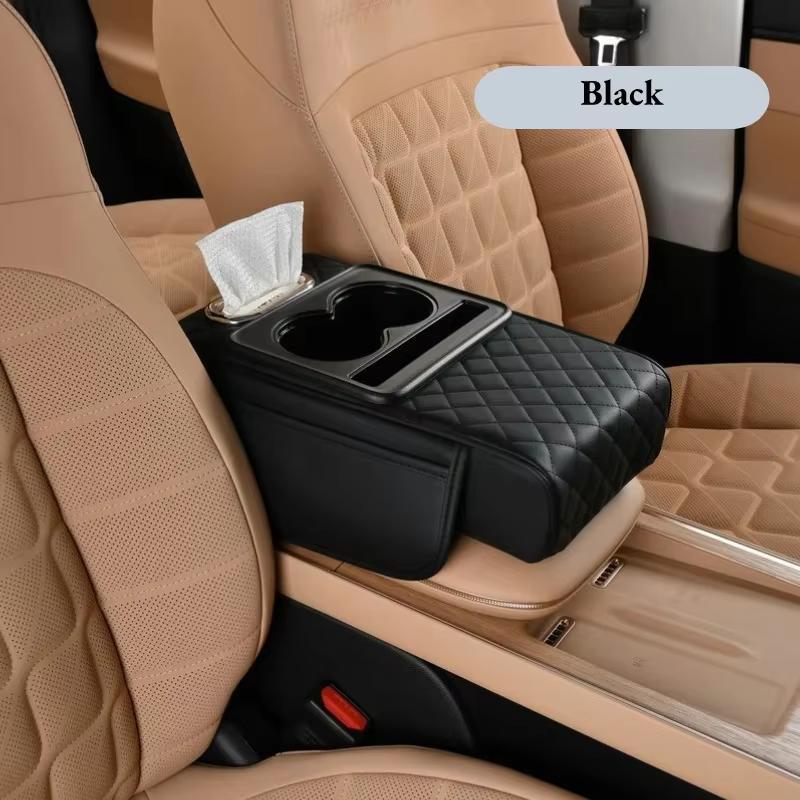 Car Armrest Storage Box, Car Center Console Organizer, Armrest Heightening Cushion with Cup Holder Armrest Storage Organizer Box