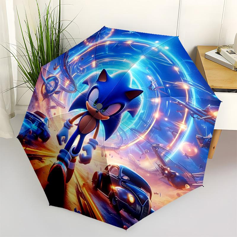 

1pc Sonic the Hedgehog Automatic Folding Umbrella - 8-Rib Durable Iron Frame, Compact Portable for Daily Travel, Intricate Patterns yy251125223