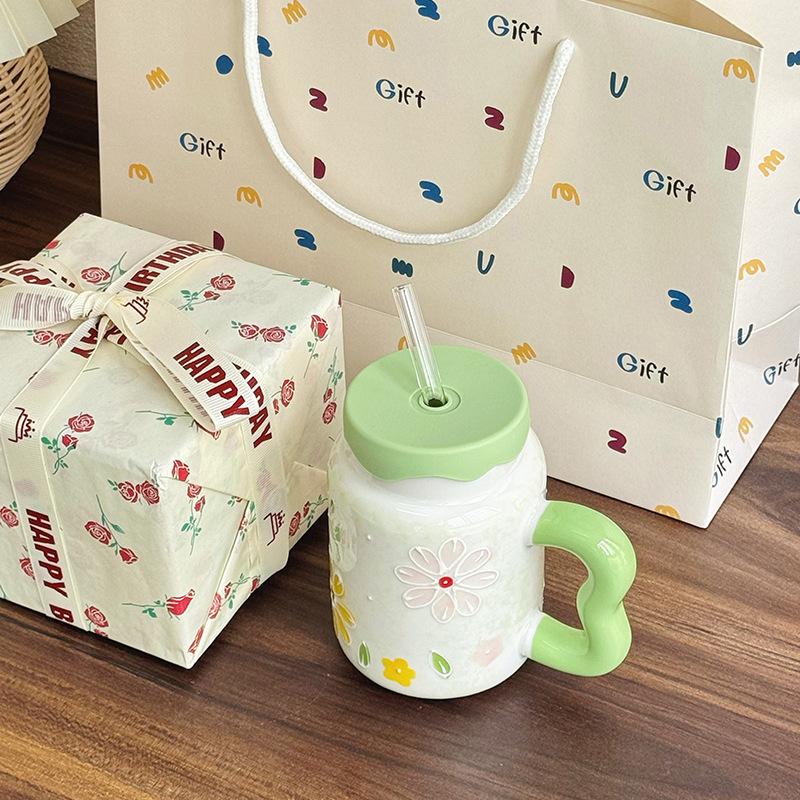 Birthday Gift for Best Friend Retro Flower Cup for Boys and Girls High End Ceramic Mug Souvenir Gift Box