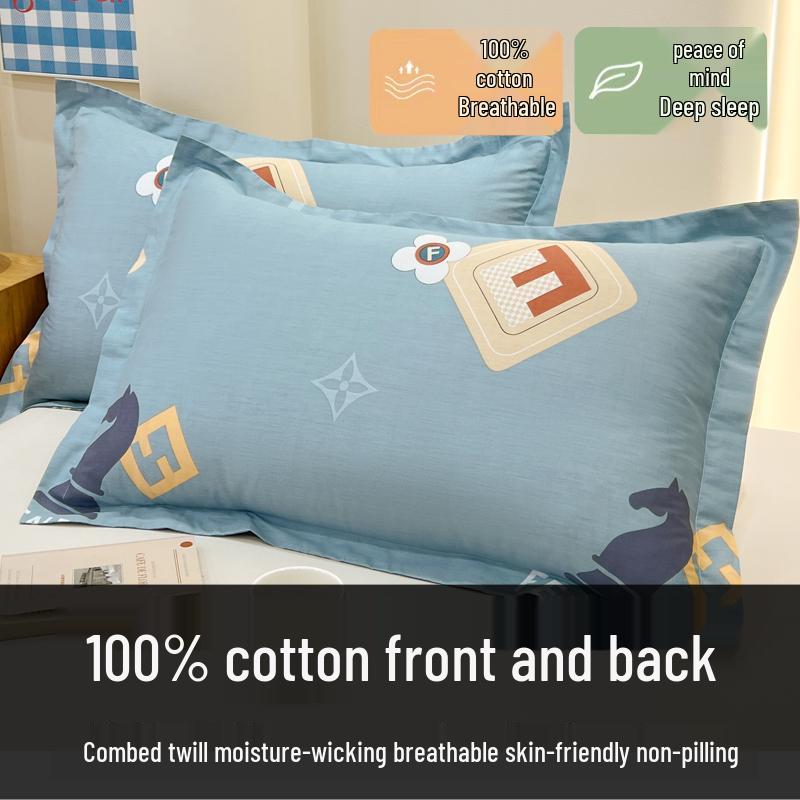 Set of Two 100% Cotton Large Pillowcases, Thick 48x74cm for Home Use