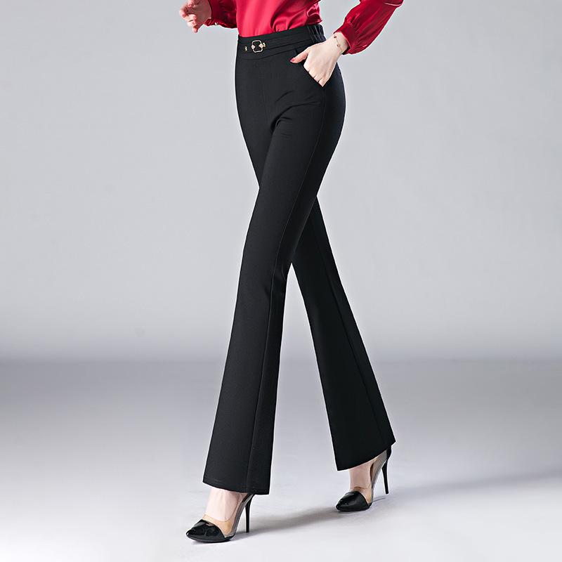 Women's Plus Size Micro-Flare Elastic Waist Trousers: Slimming, Casual Long Pants for Spring and Summer