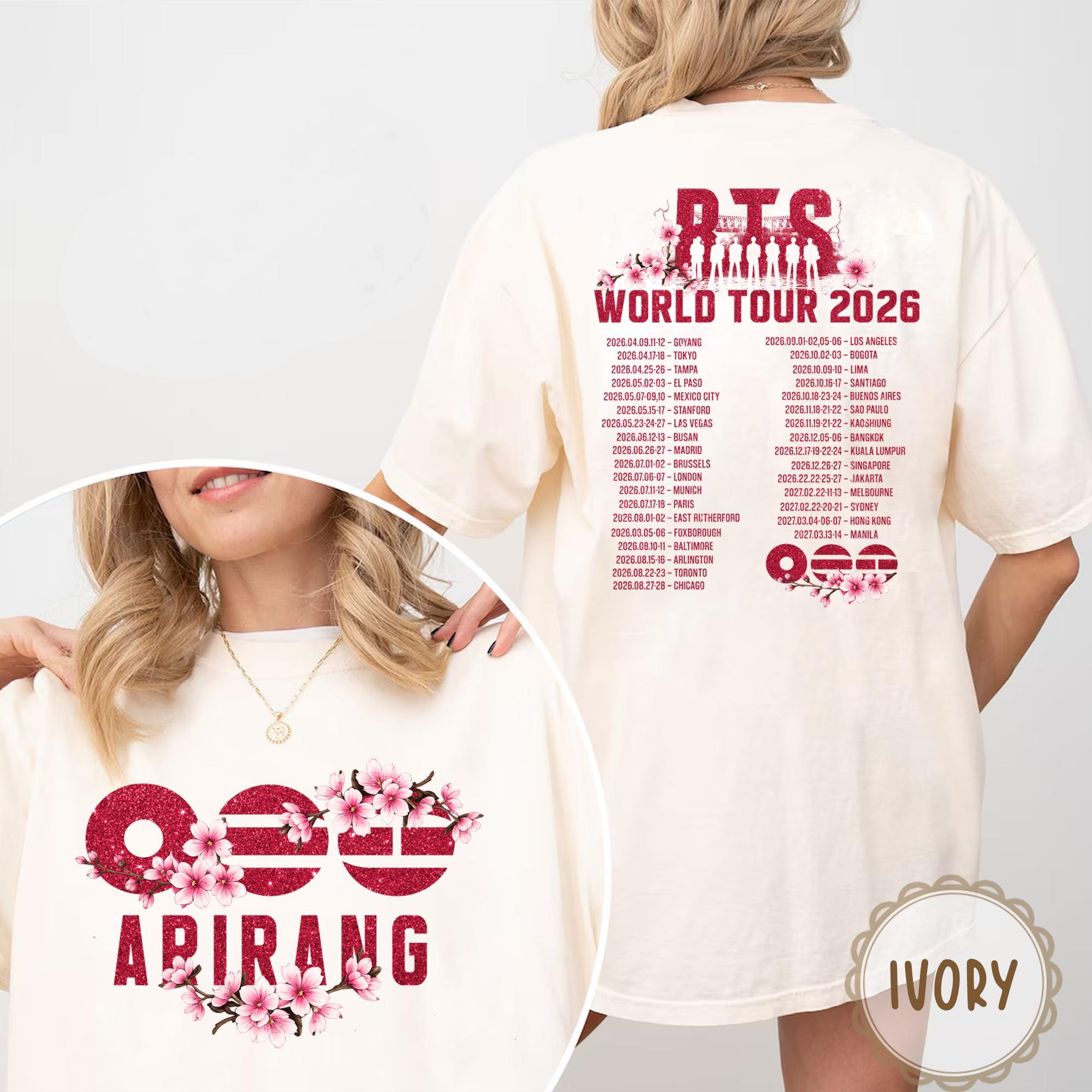 BTS Arirang Welttournee 2026 Unisex Shirt Kpop Koreanischer Stil Sommer Neu Baumwolle Herren Damen Y2k Streetwear T-Shirt Fan Geschenk XL beige